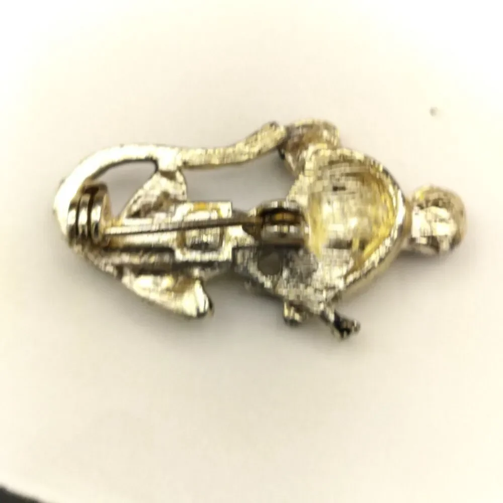 Vintage Gold Tone Two Mice Animal Lapel Pin Brooch Red Rhinestone Eyes 1.5